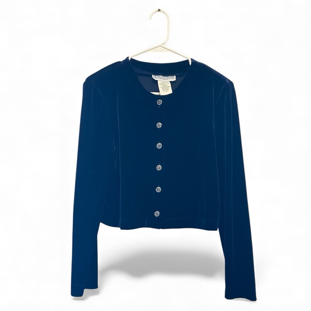 Vintage Y2K Era Jessica Howard Navy Velvet Button-Down Formal Cardigan Sz 12